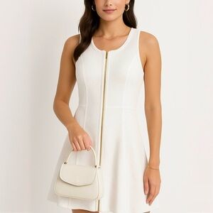 Bloomingdale’s AQUA | Cream Zip Front Fit & Flare Dress - Size Medium